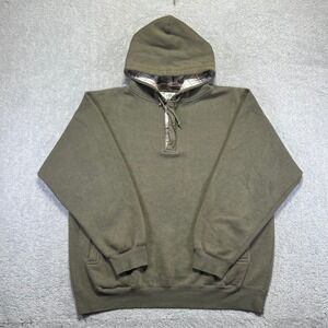 VINTAGE Alpine Cotton Hoodie Mens XXL Green Quarter Zip Pullover Sweatshirt